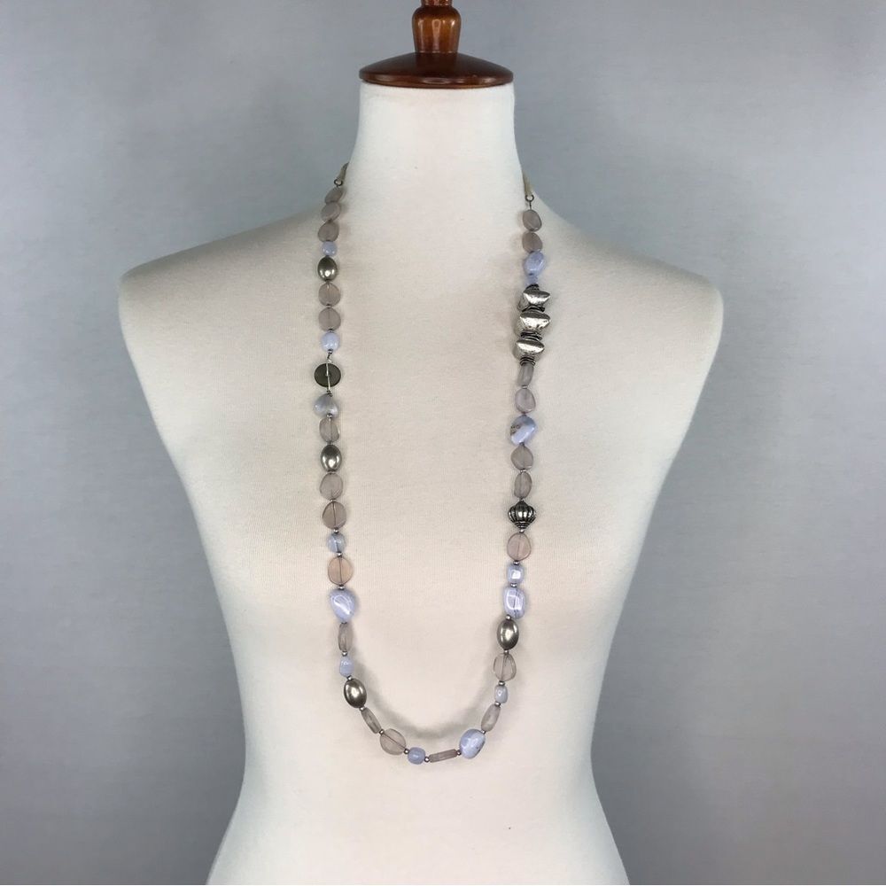 Coldwater Creek Lavender, clear and silver beaded long necklace